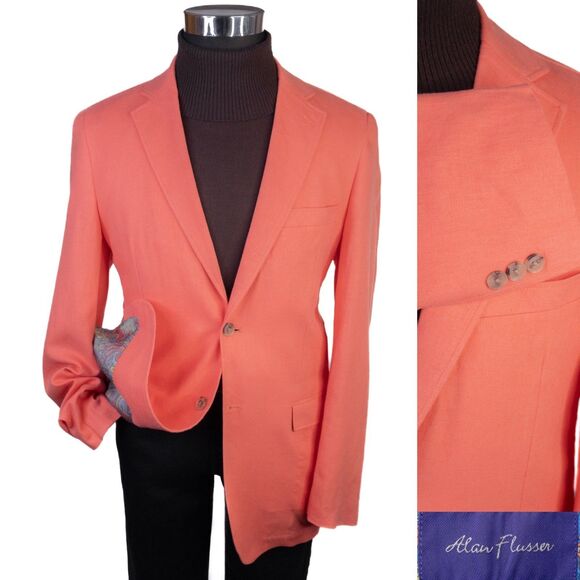Alan Flusser Blazer Men's Size M Salmon Linen Blend Solid Sport Coat 2 Button - Picture 1 of 15